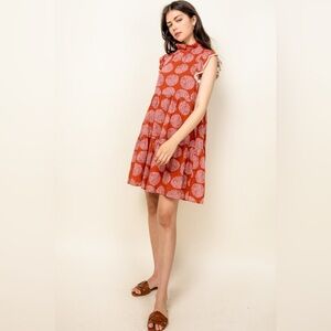 THML Short Flutter Sleeve Tiered Print Dress